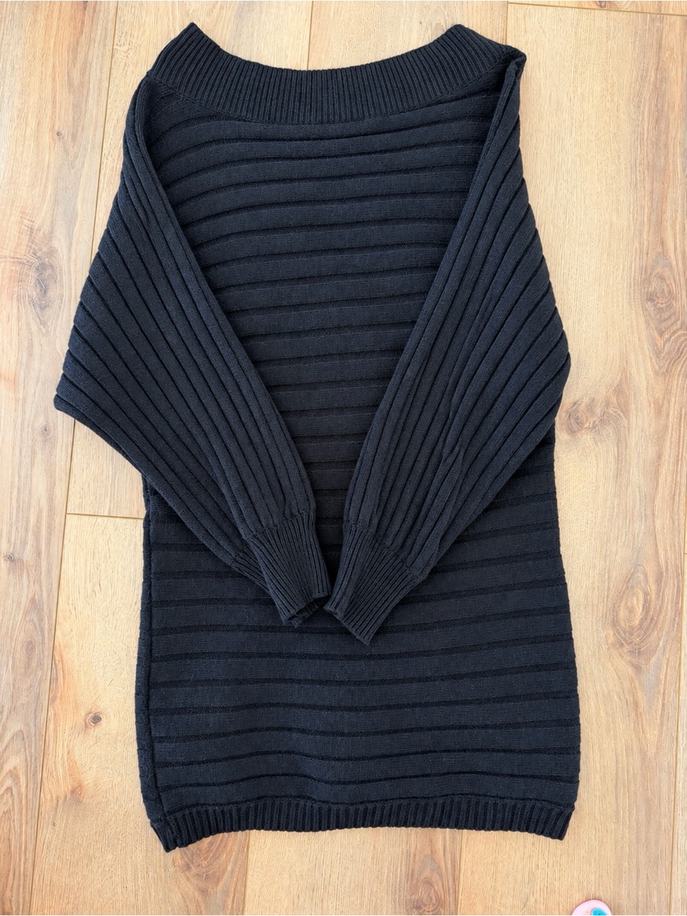 Able Black Ribbed Boatneck Long Sleeve Sweater Dress